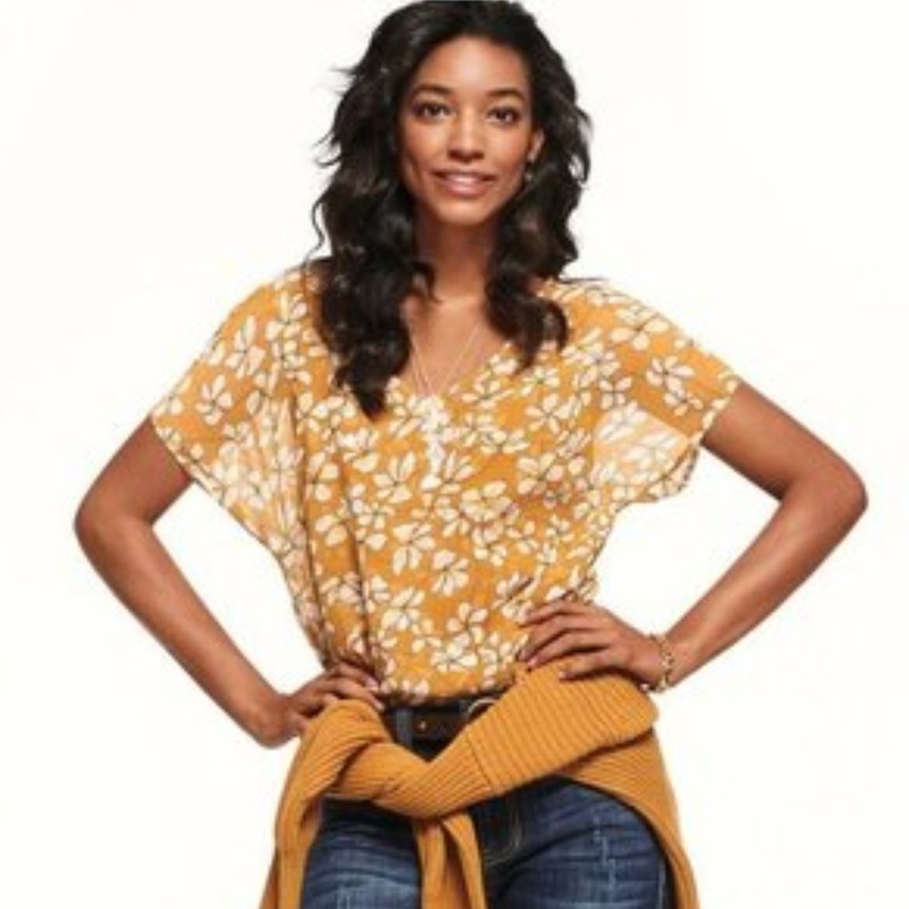 CAbi Thrive Blouse #3598  Mustard Yellow Size XL